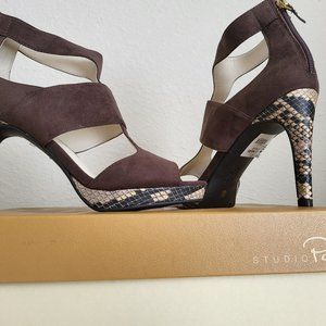 Studio Paolo Women's Brown Elegant Snake Heels Open Toe Shoes 6.5 M(B)